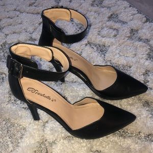 Black Ankle Strap Faux Leather 2” Heels